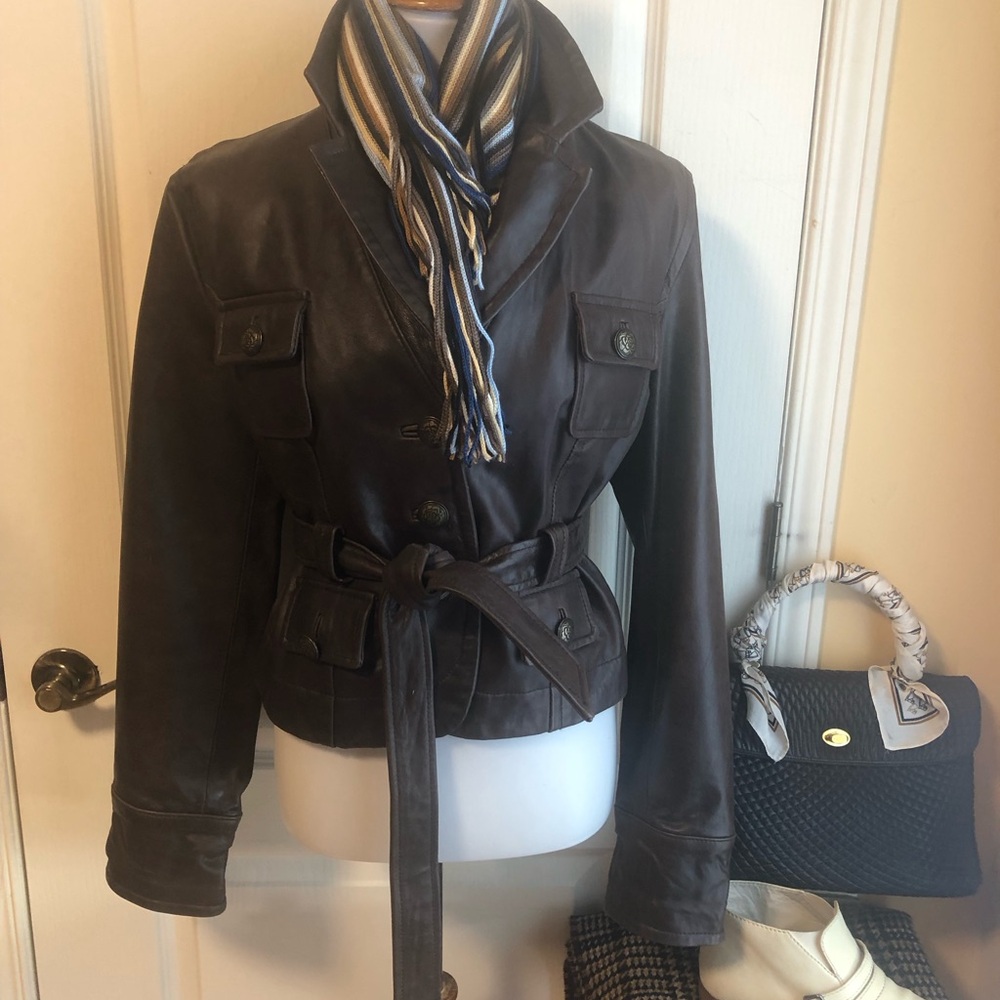 Vintage Brown military style Leather crop Jacket